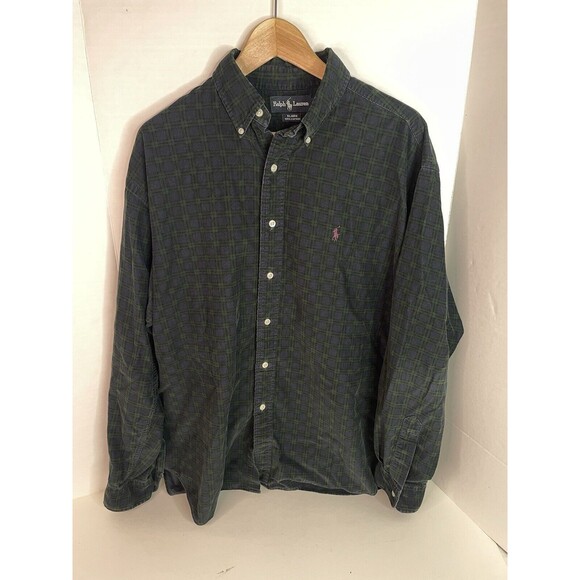 Ralph Lauren Blaire Button Down Long Sleeve Shirt, Large, Dark Blue Checkered - Picture 1 of 8